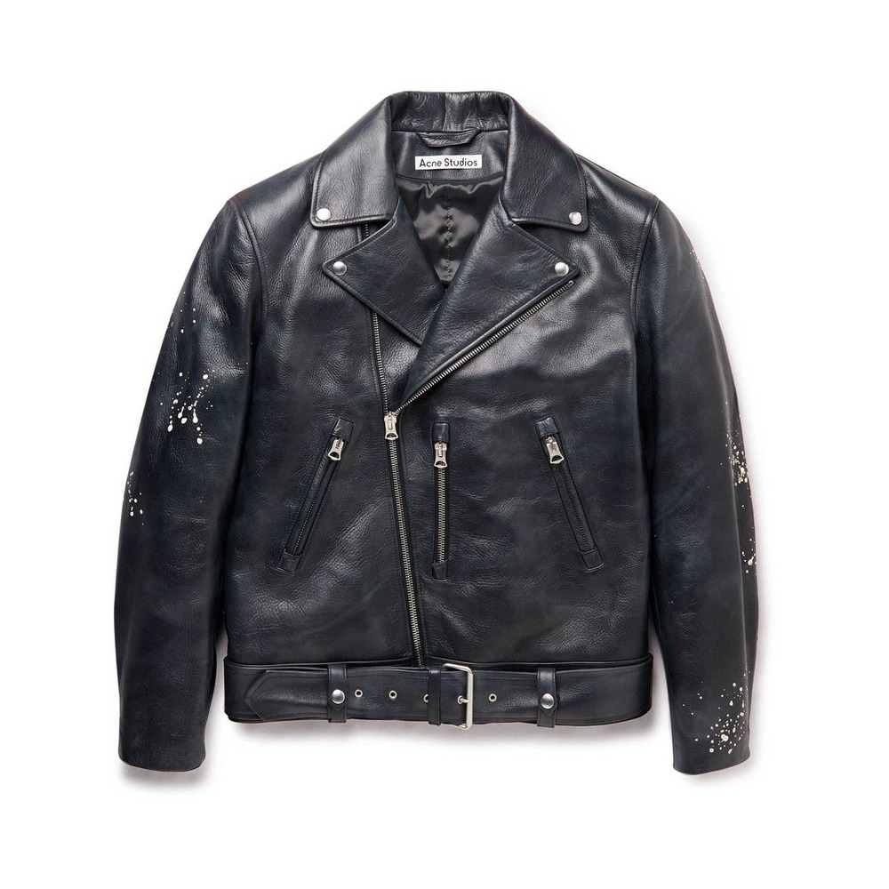 Acne Studios - Belted Painted Leather Biker Motorcycle Jacket - Black size IT 46